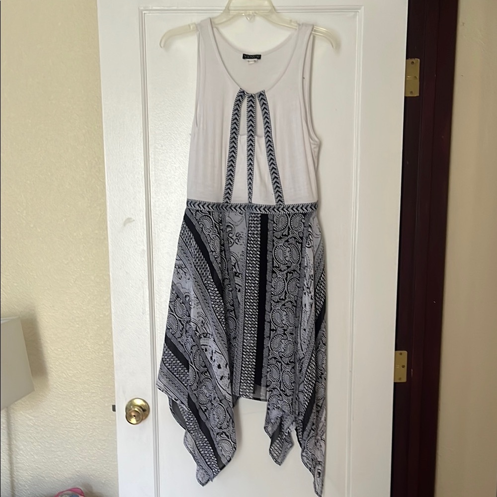 VENUS Black and White Asymmetrical Sundress Halter Neckline